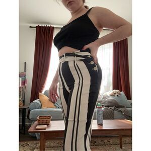 Topshop striped wide leg high waisted trouser with belt